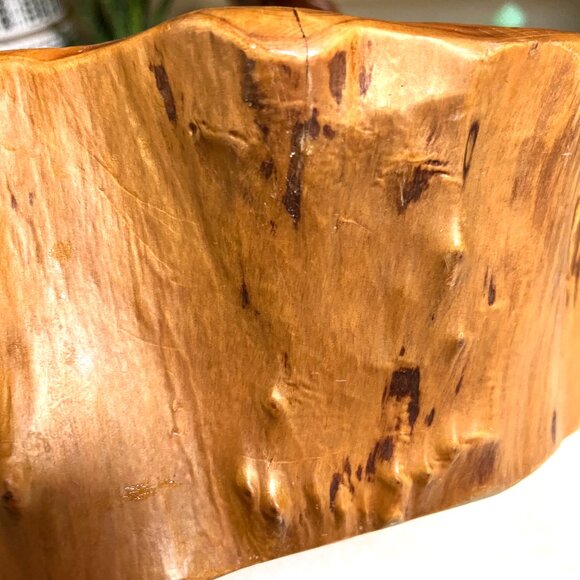 Vintage Hand Carved Wood Basket Tree Bowl Brown with Handle Handmade Rustic Farm - Picture 11 of 12